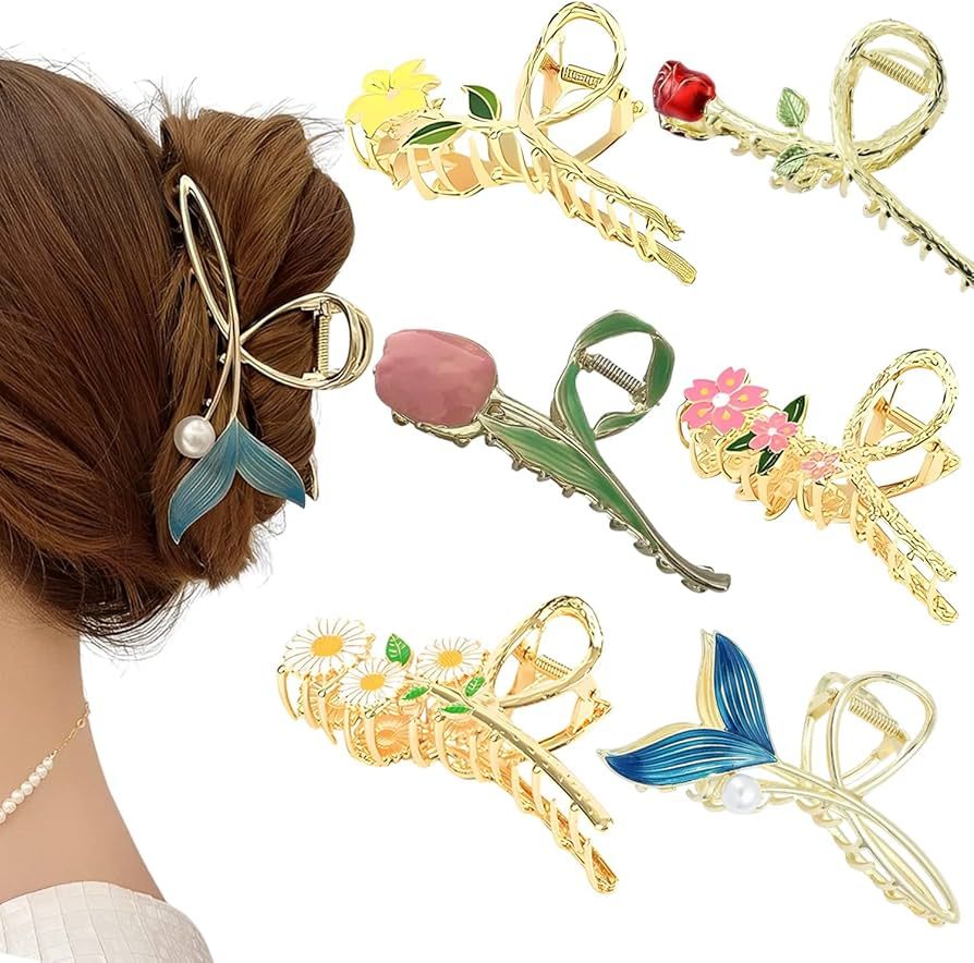 Flower Metal Hair Claw Clips 6 Pcs Cute Large Tulip Hair Claw NonSlip Hair Barrettes Strong Hold ... | Amazon (US)