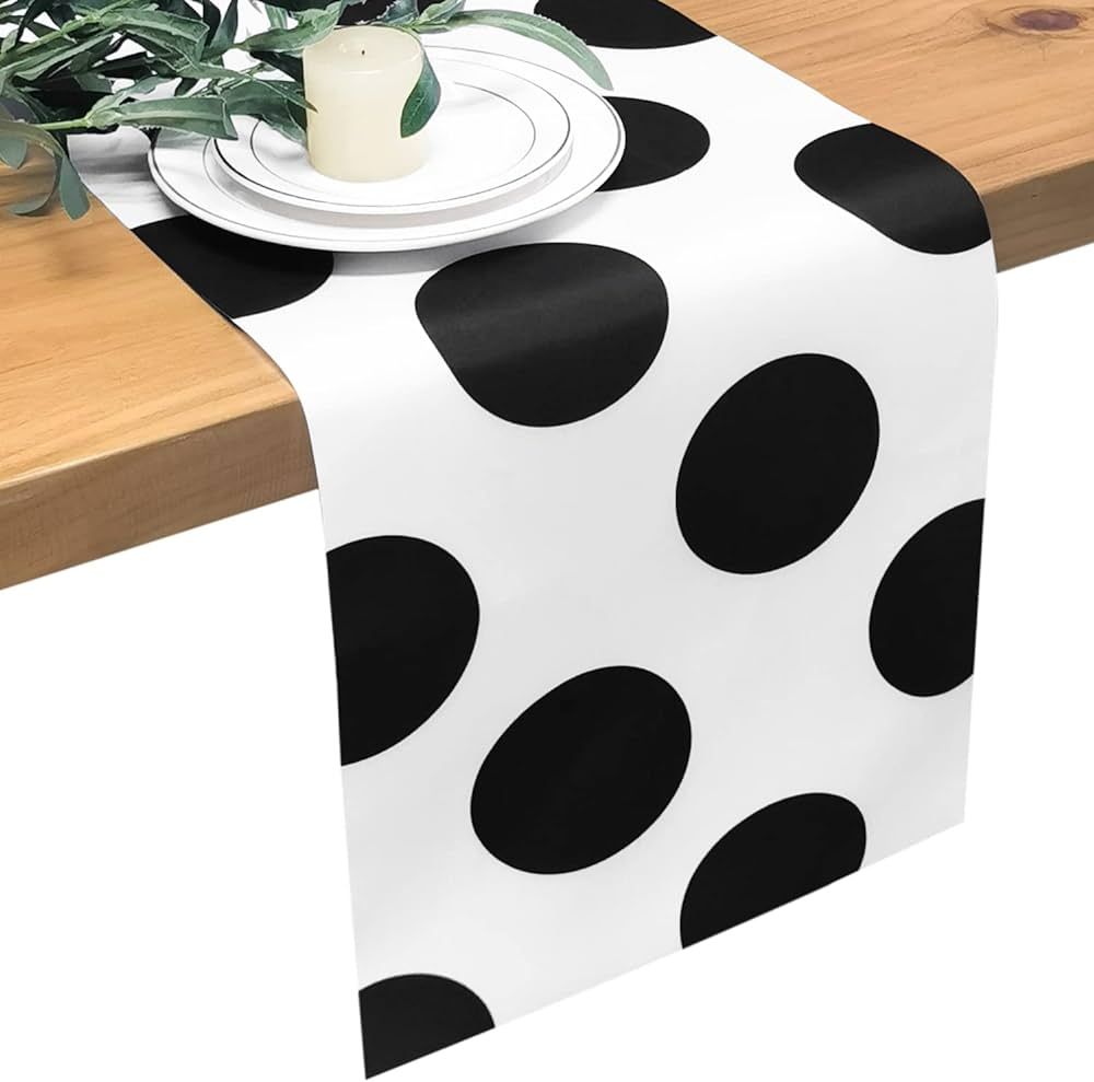 Black Dot Polyester Table Runner Black and White Theme for Baby Shower Supplies Winter Dinner Sup... | Amazon (US)