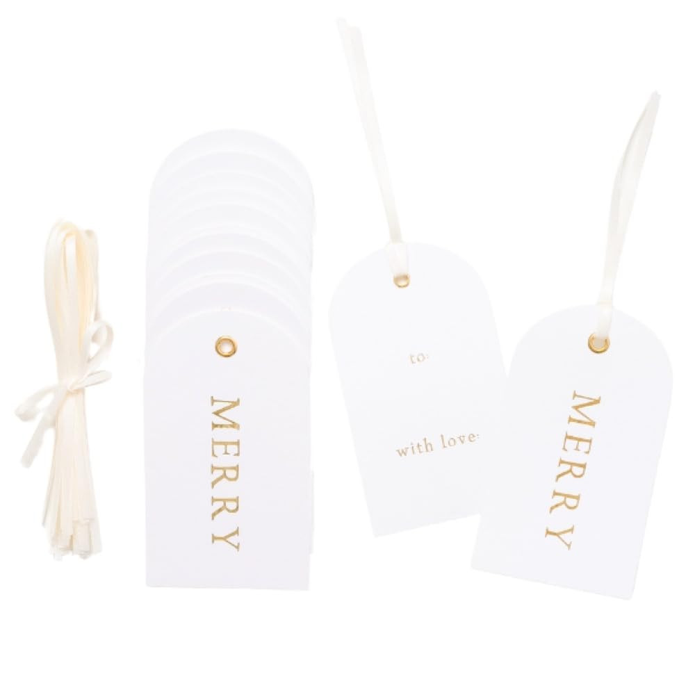 Christmas Gift Tags, Premium Arch Letterpress Holiday Tags with Gold Foil, Merry, to and with Lov... | Amazon (US)