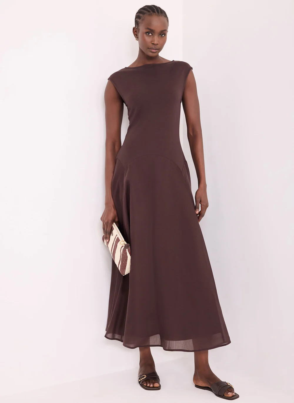 Brown Sleeveless Midi Dress | Mint Velvet