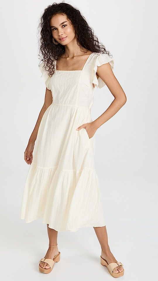 Ruffle Strap Tiered Midi Dress in Textural Stripe | Shopbop