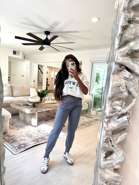 Casual ootd, casual outfit of the day, jogger outfit, Zella joggers, Nordstrom, Amazon, Amazon sweatshirt, Amazon fashion finds, New York sweatshirt, adidas Samara shoes, Whitney Wiley, moms outfit, everyday outfit, Athleisure outfit, affordable everyday outfit 

#LTKfindsunder50 #LTKshoecrush #LTKActive