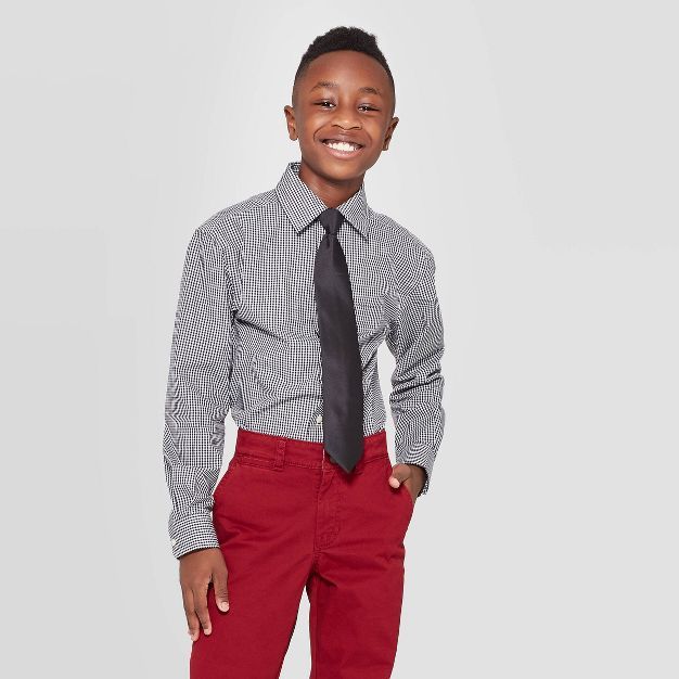 Boys' Long Sleeve Button-Down Shirts With Tie - Cat & Jack™ Black/White | Target