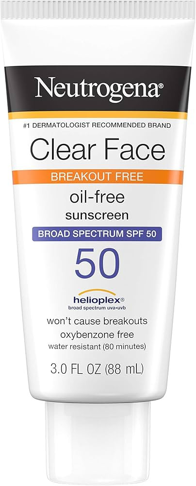 Neutrogena Clear Face Liquid Lotion Sunscreen for Acne-Prone Skin, Broad Spectrum SPF 50 UVA/UVB ... | Amazon (US)