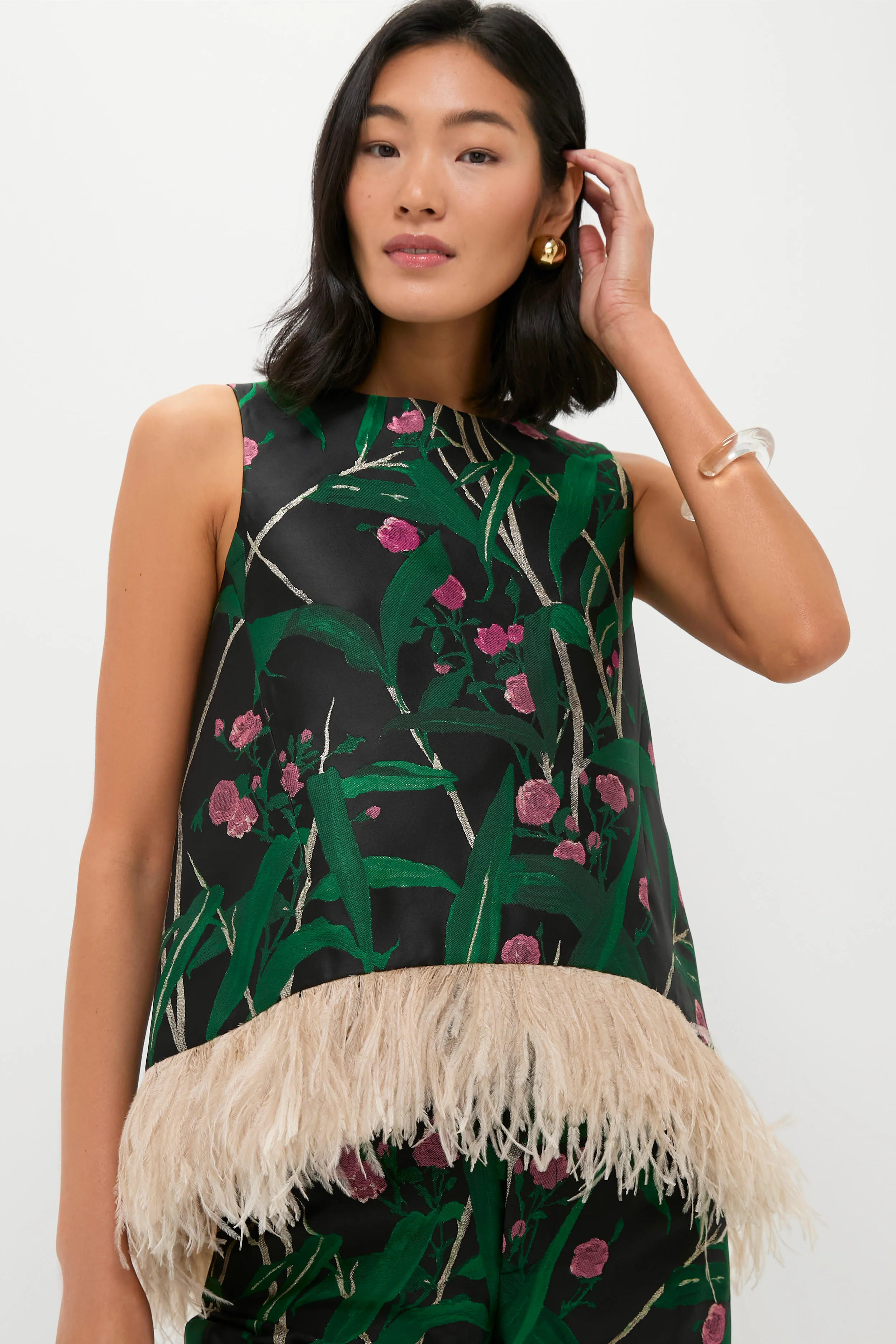 Bamboo Jacquard La Scala Top with Feathers | Tuckernuck (US)