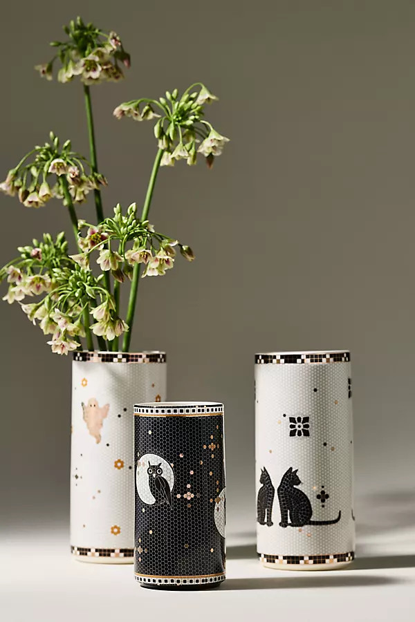 Bistro Tile Stoneware 24k Gold Accent Halloween Vase | Anthropologie (US)
