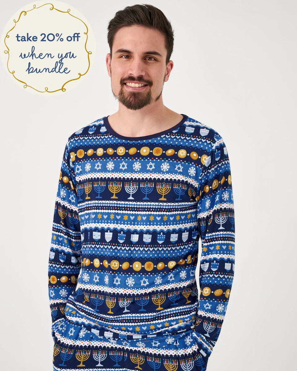 Hanukkah Fair Isle Men's Long Sleeve Pajama Top | Little Sleepies