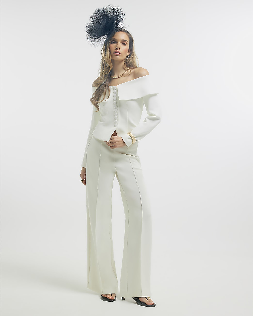 White Premium Structured Bardot Jacket | River Island UK & IE