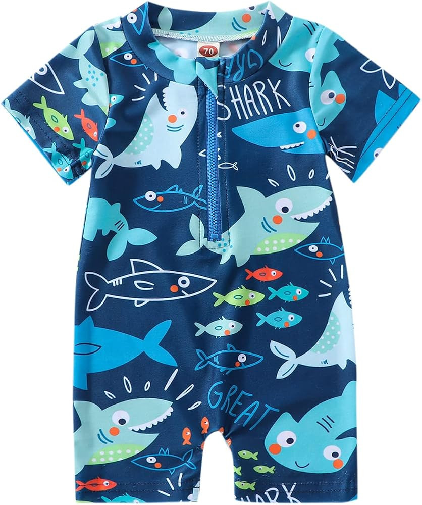 MA&BABY Baby Boy Swimsuit One Piece Short Sleeve Zipper Swimwear Toddler Bathing Suit Rash Guard ... | Amazon (US)