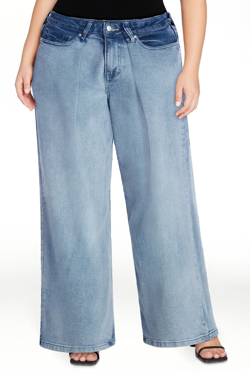 Scoop Women's and Women's Plus Mid-Rise Colorblock Wide Leg Jeans, Available in Short, Reg, and L... | Walmart (US)