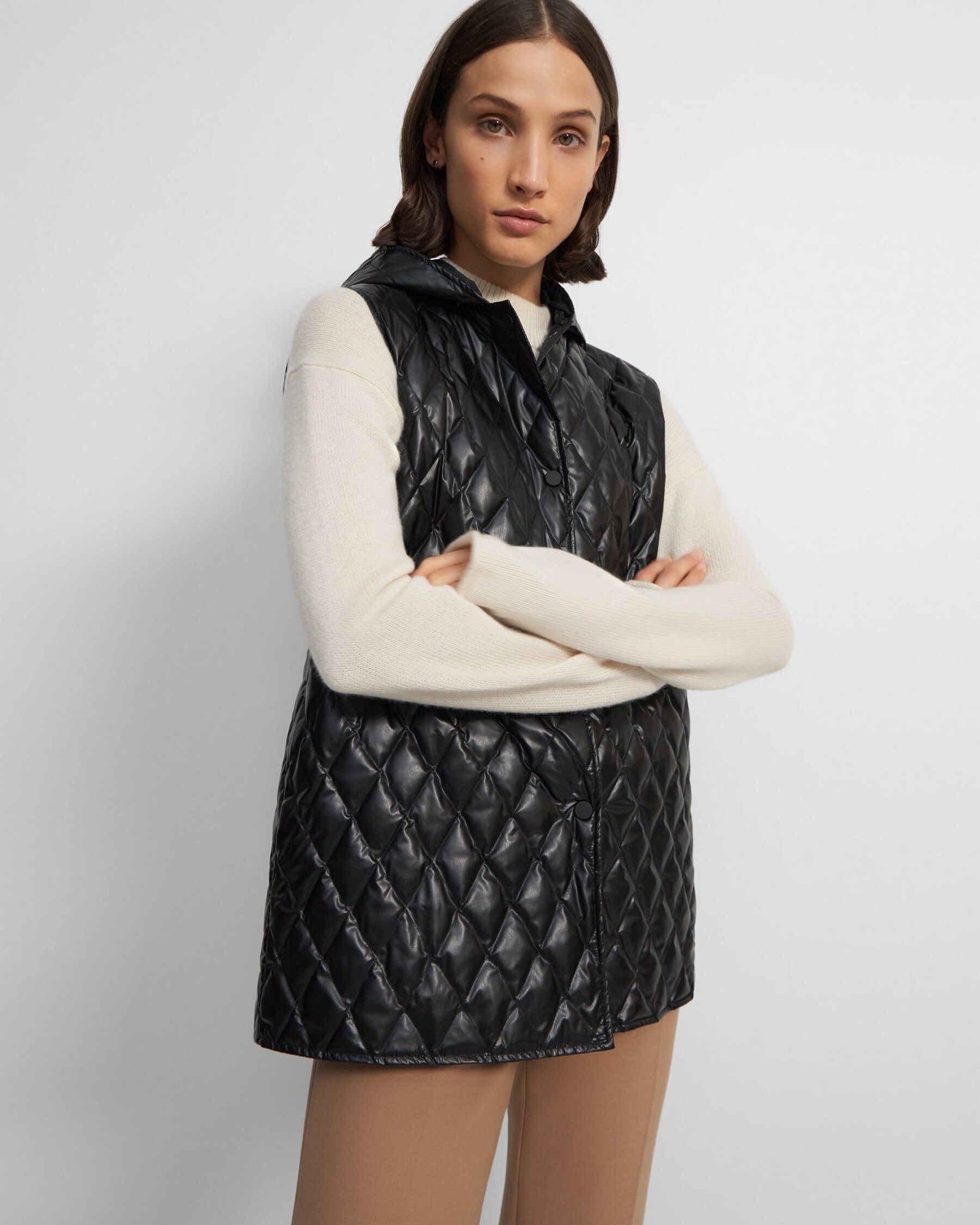 Quilted Clairene Vest in Faux Leather | Theory