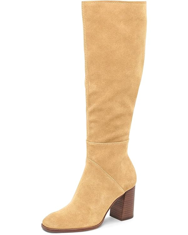 Coutgo Womens Knee High Boots Square Toe Chunky Block Heel Side Zipper Faux Suede Long Boots Fall... | Amazon (US)