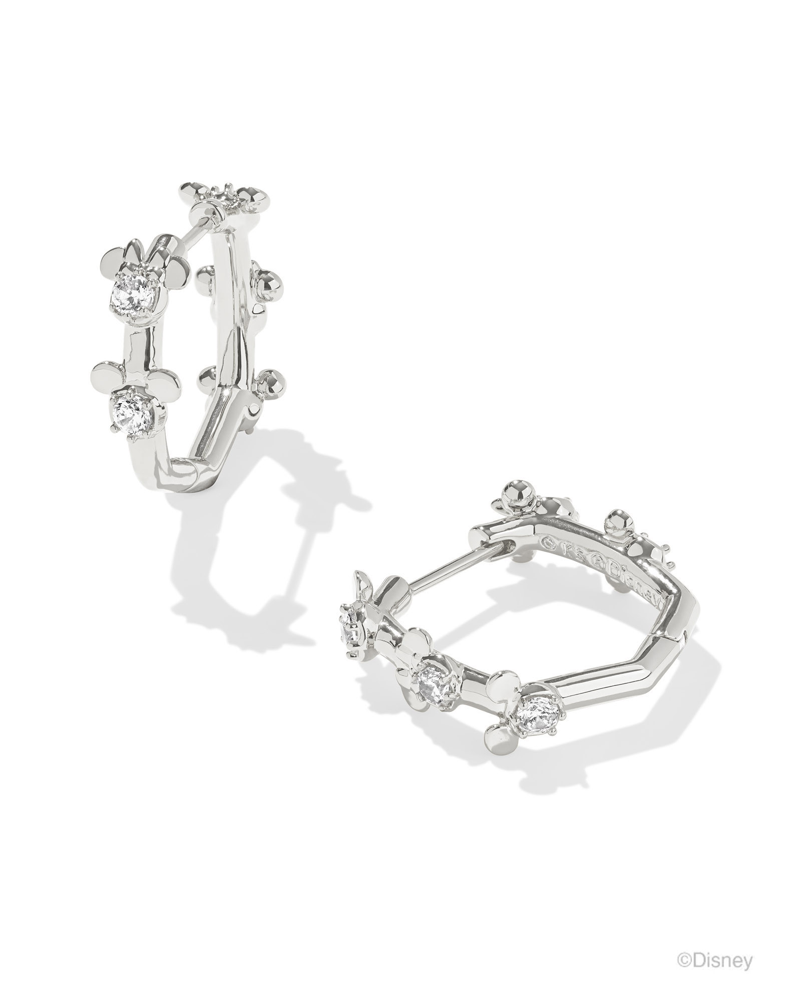 Disney | Kendra Scott Silver Mickey Mouse and Minnie Mouse Huggie Earrings in White Crystal | Ken... | Kendra Scott