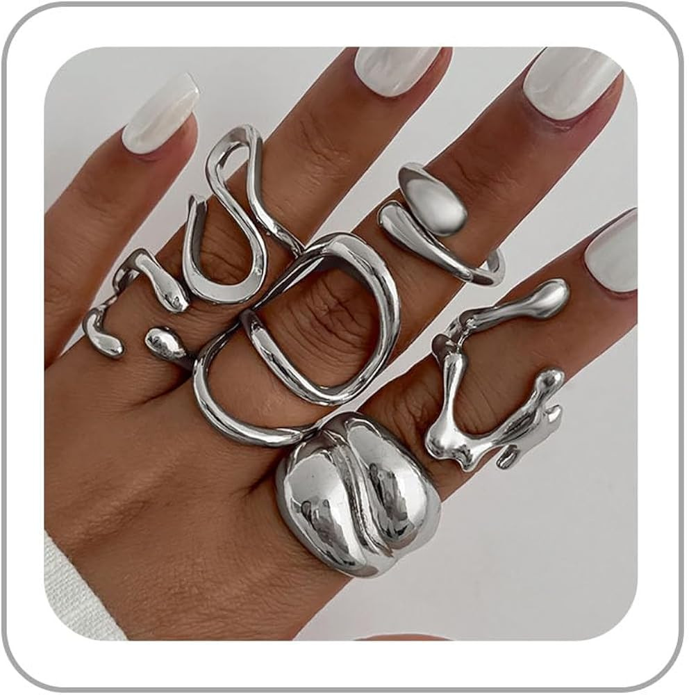 Chunky Rings Set for Women Gold Stacking Rings Set Open Adjustable Statement Ring Sets Irregular ... | Amazon (US)