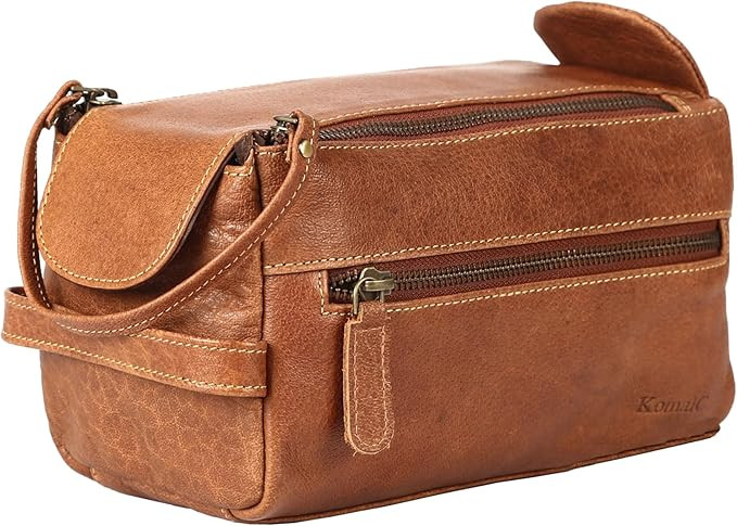 KomalC Premium Buffalo Leather Toiletry Bag for Men & Women – Leather Dopp Kit With Water resis... | Amazon (US)