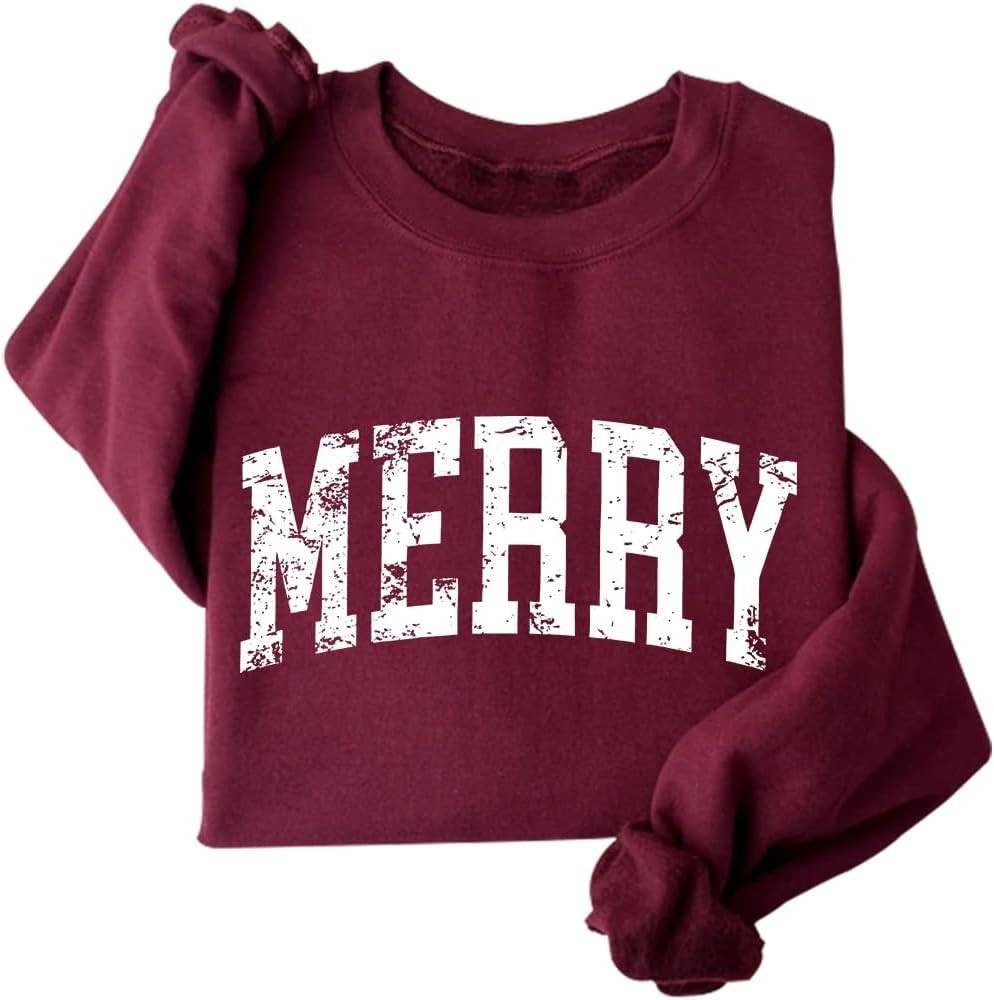 Retro Merry Sweatshirt Christmas Tree Sweatshirt For Women | Amazon (US)