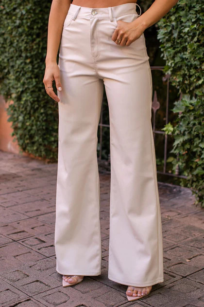 Wilder Cream Vegan Leather Flare Pants | Shop Priceless