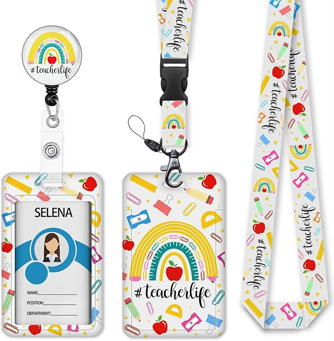 Rainbow Teacher Badge Holder with Retractable Lanyard, Lanyards for ID Badges Name Tags Vertical ... | Amazon (US)