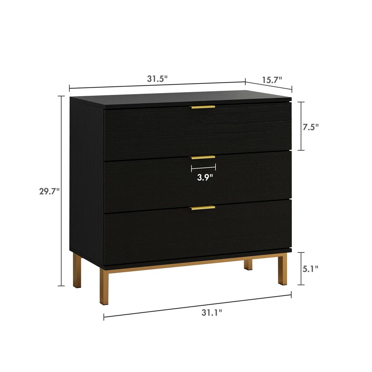 Lavale 29.7'' Tall 3 - Drawer Nightstand in Black | Wayfair North America