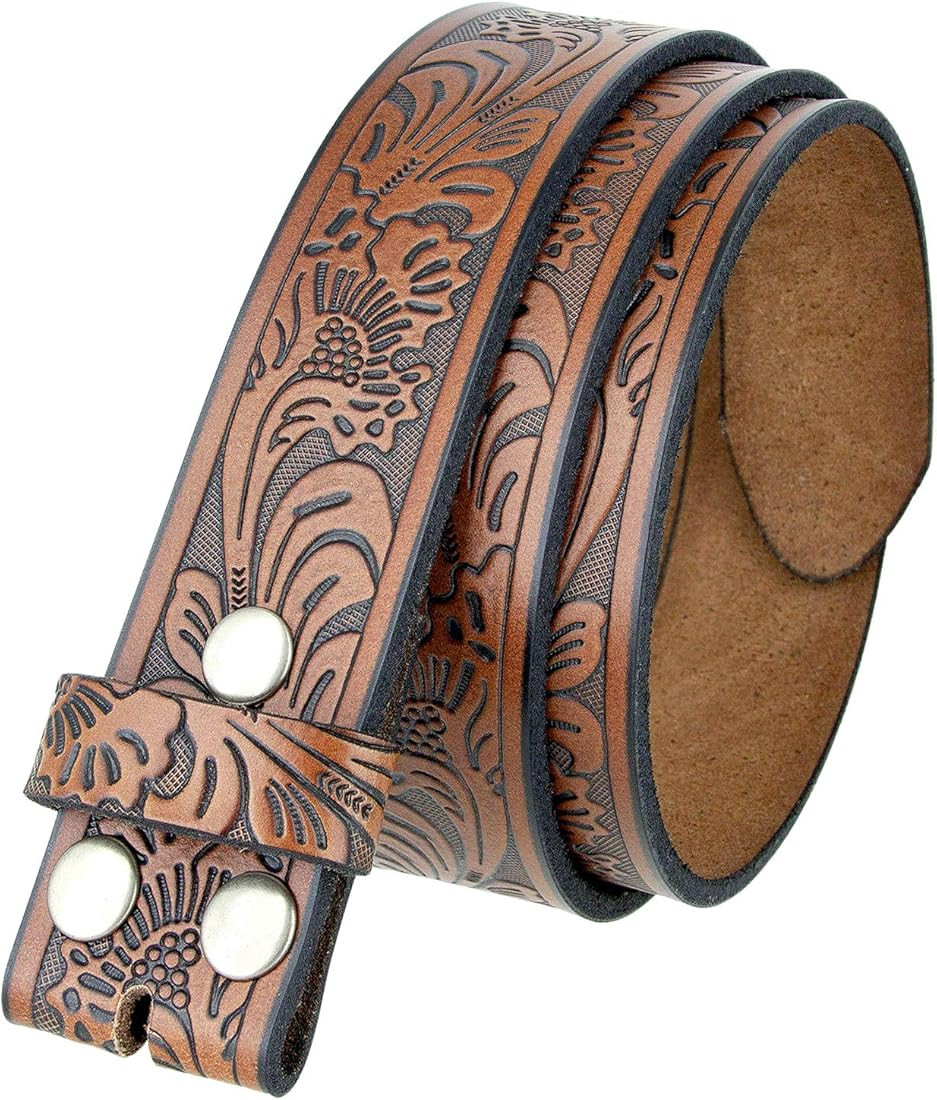 Western Floral Engraved Embossed Tooled Genuine Leather Belt Strap or Belt 1-1/2"(38mm) Wide, Mul... | Amazon (US)