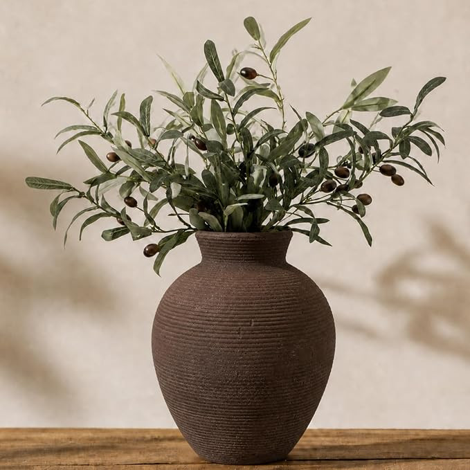Deep Dream Ceramic Flower Vase, 7.5 Inch Small Brown Flower Vase, Rustic Farmhouse Vases for Home... | Amazon (US)