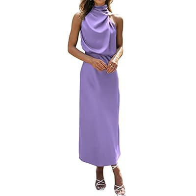 BTFBM Cocktail Dresses for Women Sleeveless Mock Neck Keyhole High Waist Maxi Wed… | Amazon (US)