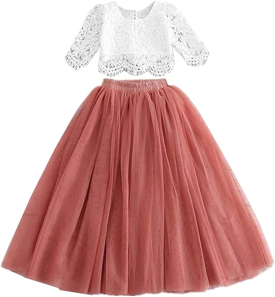 2Bunnies Girl Floral Scallop Lace Tutu Tulle Boho Bohemian Flower Girl Dress | Amazon (US)
