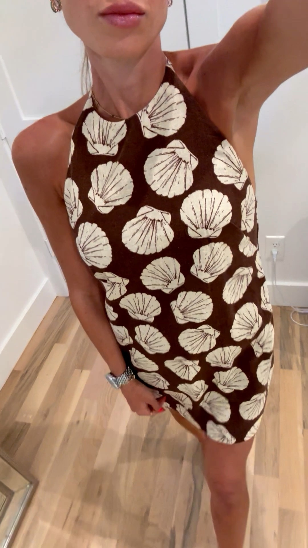 Seashell linen print halter dress wearing size xxs petite great for spring break or vacation 

#LTKPetite #LTKSpringSale