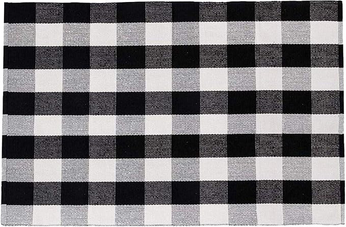 SHACOS Black White Buffalo Plaid Rug 4x6 ft Front Door Rug Entry Rug Large Cotton Area Rug for Ki... | Amazon (US)