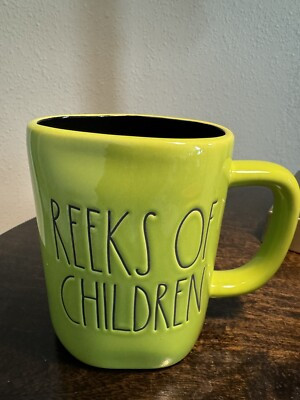 Rae Dunn By Magenta "REEKS OF CHILDREN" Coffee Mug Green & Black Halloween New | eBay US