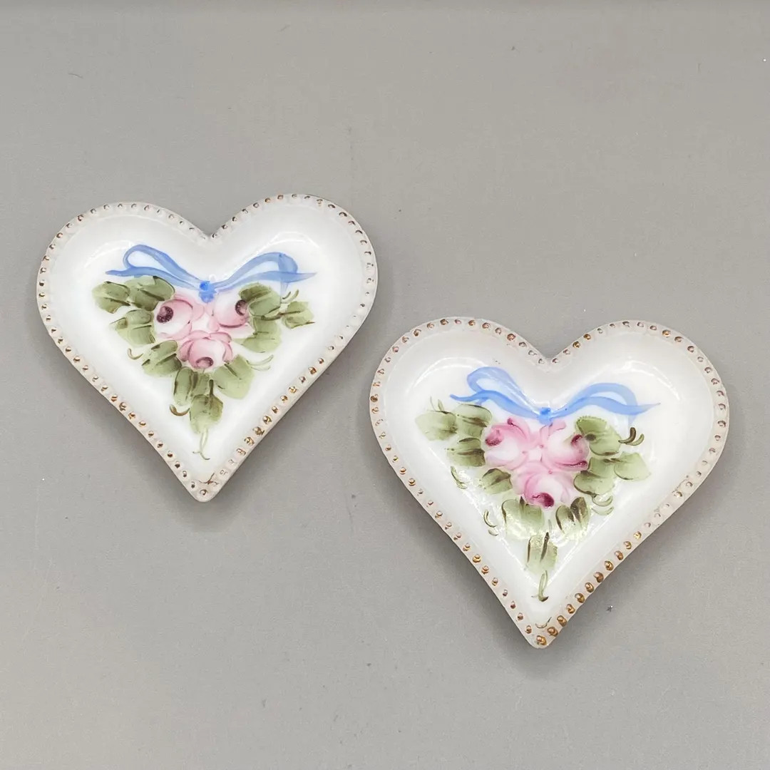Vintage Milk Glass Hand Painted Flowers Heart Shaped Trinket Dish - Set of 2 | Etsy (US)