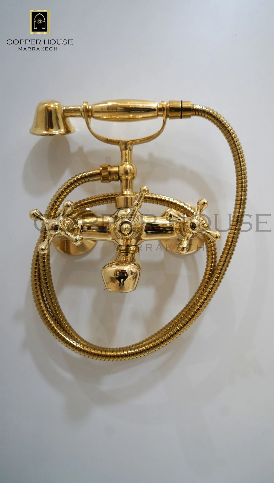 Unlacquered Bathtub Wall Mounted Faucet, Tub Filler and Handheld Shower in the Form of a Telephon... | Etsy (US)