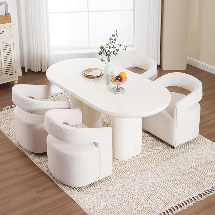 LukeAlon Modern 360° Swivel Kitchen Chairs with Casters Linen Chairs Set of 4, Barrel Open Back ... | Amazon (US)