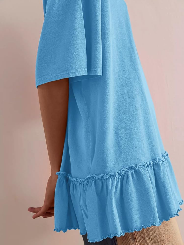 Tankaneo Womens Peplum Oversized Tshirt Summer Flowy Casual Shirt Dress Crew Neck Pleated Babydol... | Amazon (US)
