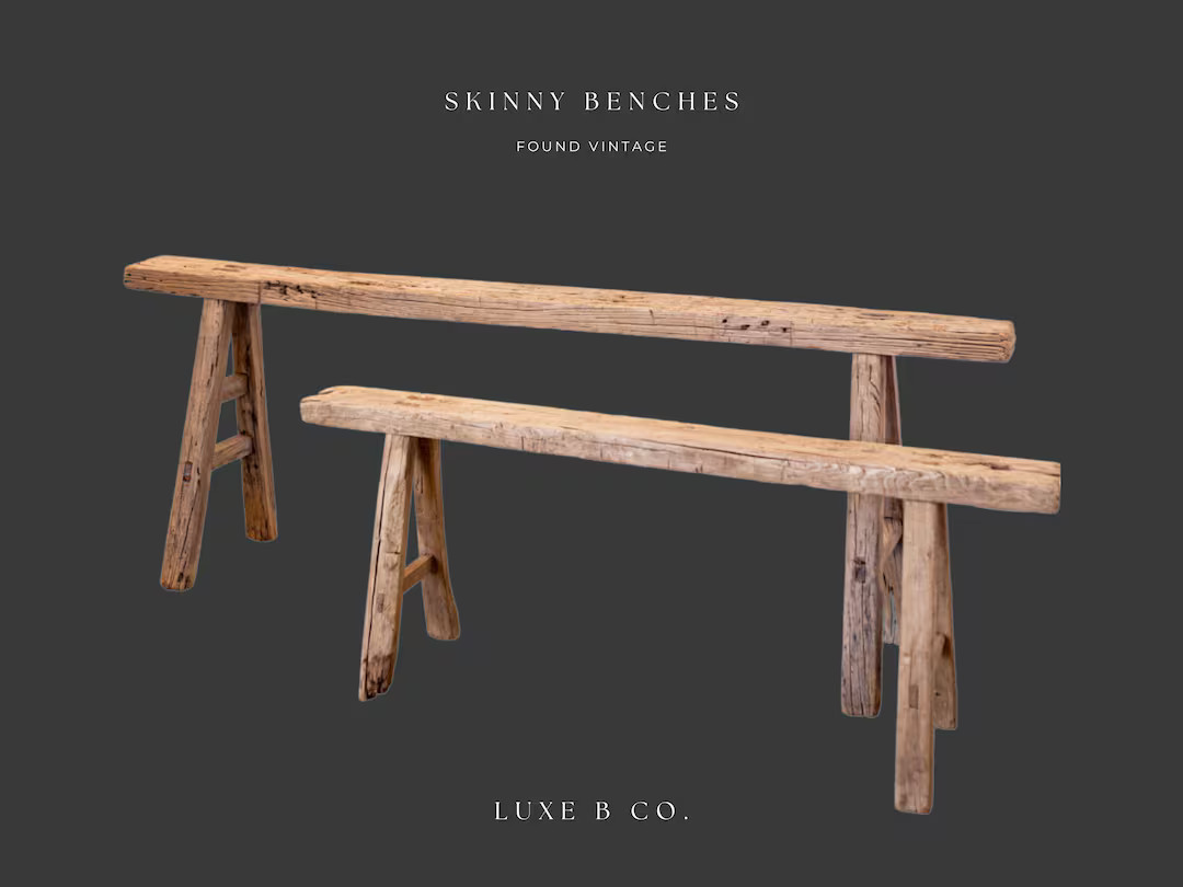 Skinny Bench Vintage Wooden Stool Old Chinese Elm Wood Antique Weathered Reclaimed Wood Entryway ... | Etsy (US)