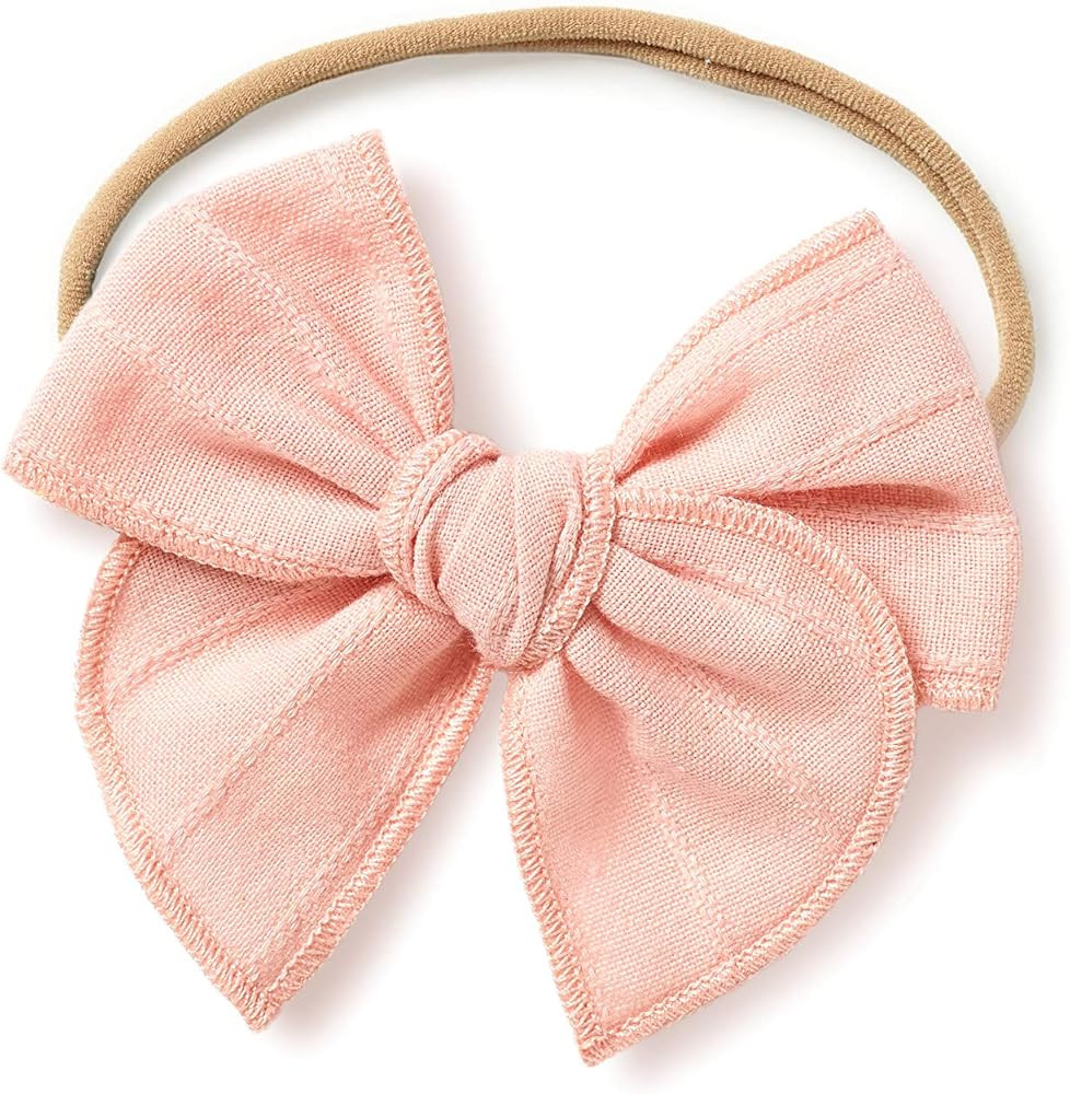 Little Poppy Co Bows, Handmade Claire Bow, Solid Embroidered Stripe | Amazon (US)