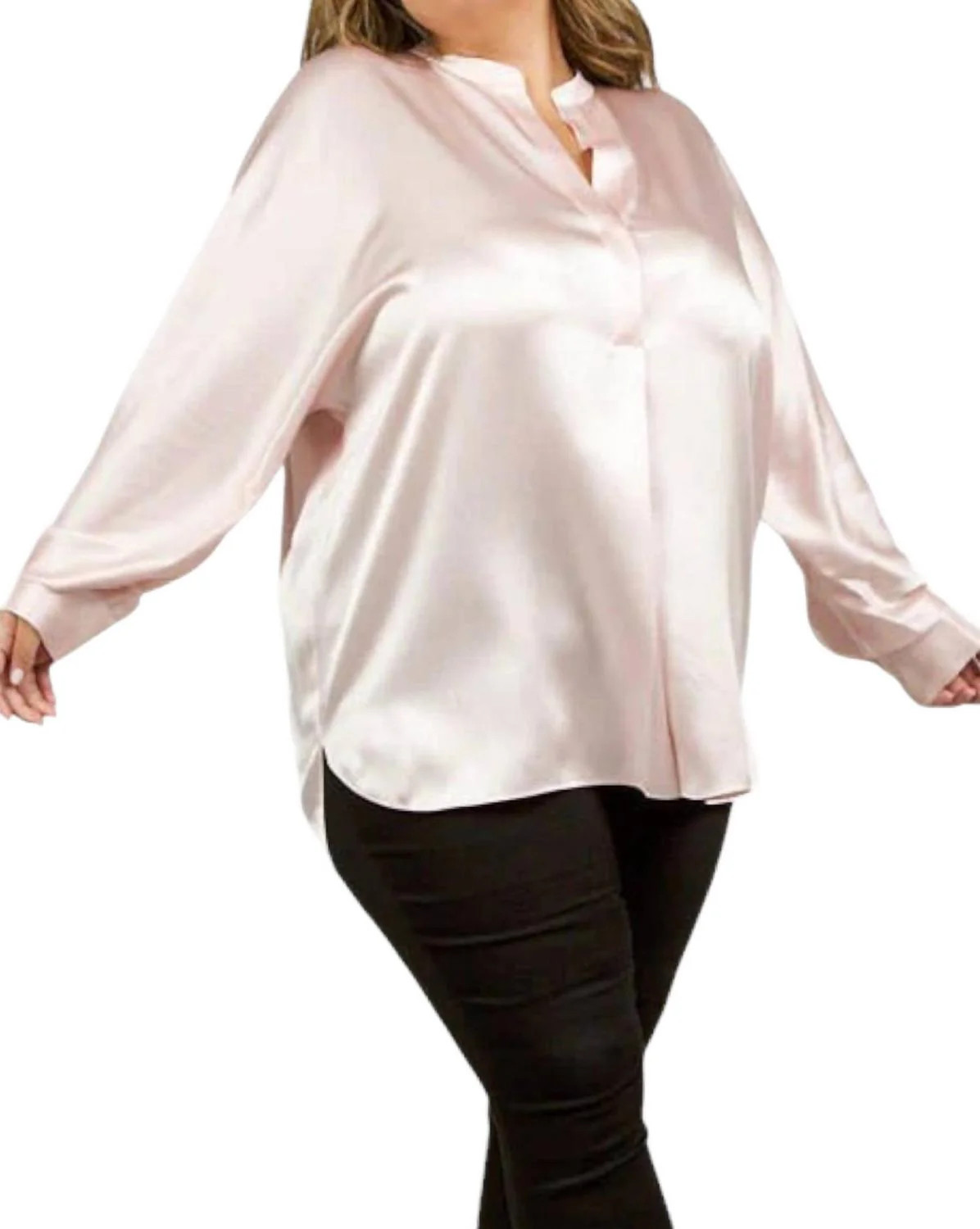 Silk Band Collar Long Sleeve Blouse In Blush | Shop Simon