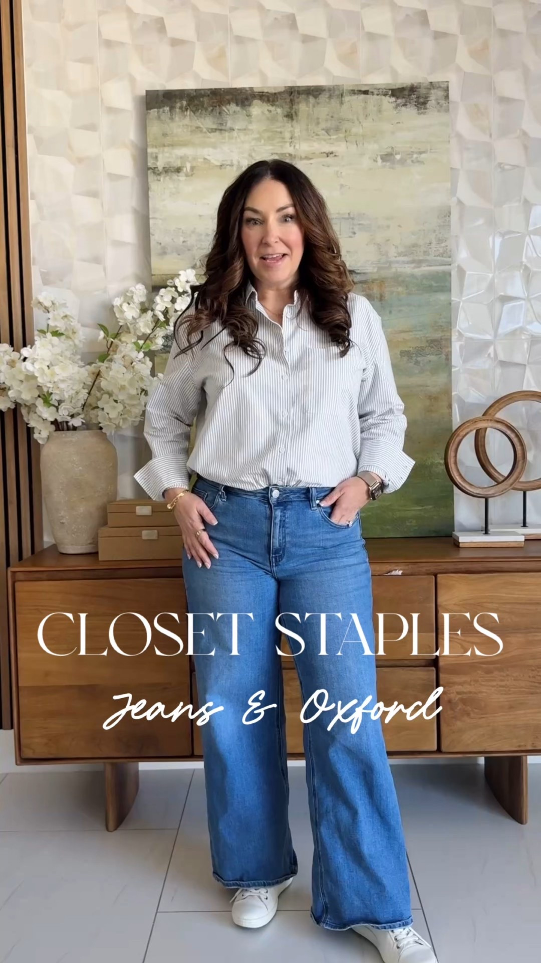 Quince Oxford shirt & wide leg jeans 
Both run tts wearing large in shirt, 31 in jeans 

#LTKmomlife #LTKOver40 #LTKMidsize