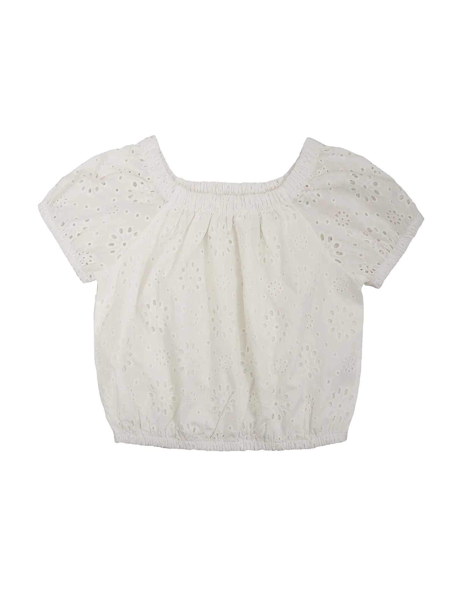 Wonder Nation Girls Short Sleeve Eyelet Puff Sleeve Top, Sizes 4-18 & Plus | Walmart (US)