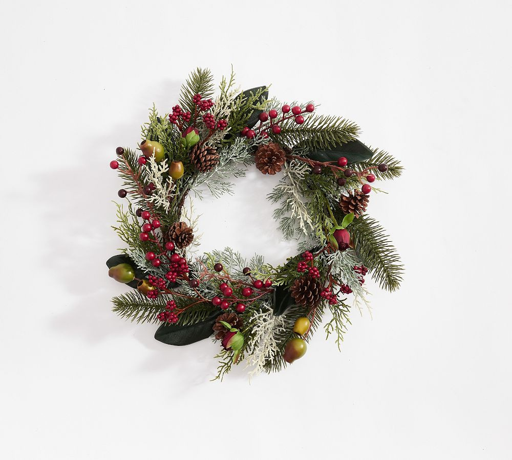 Lit Faux Pine and Berry Wreath & Garland | Pottery Barn (US)