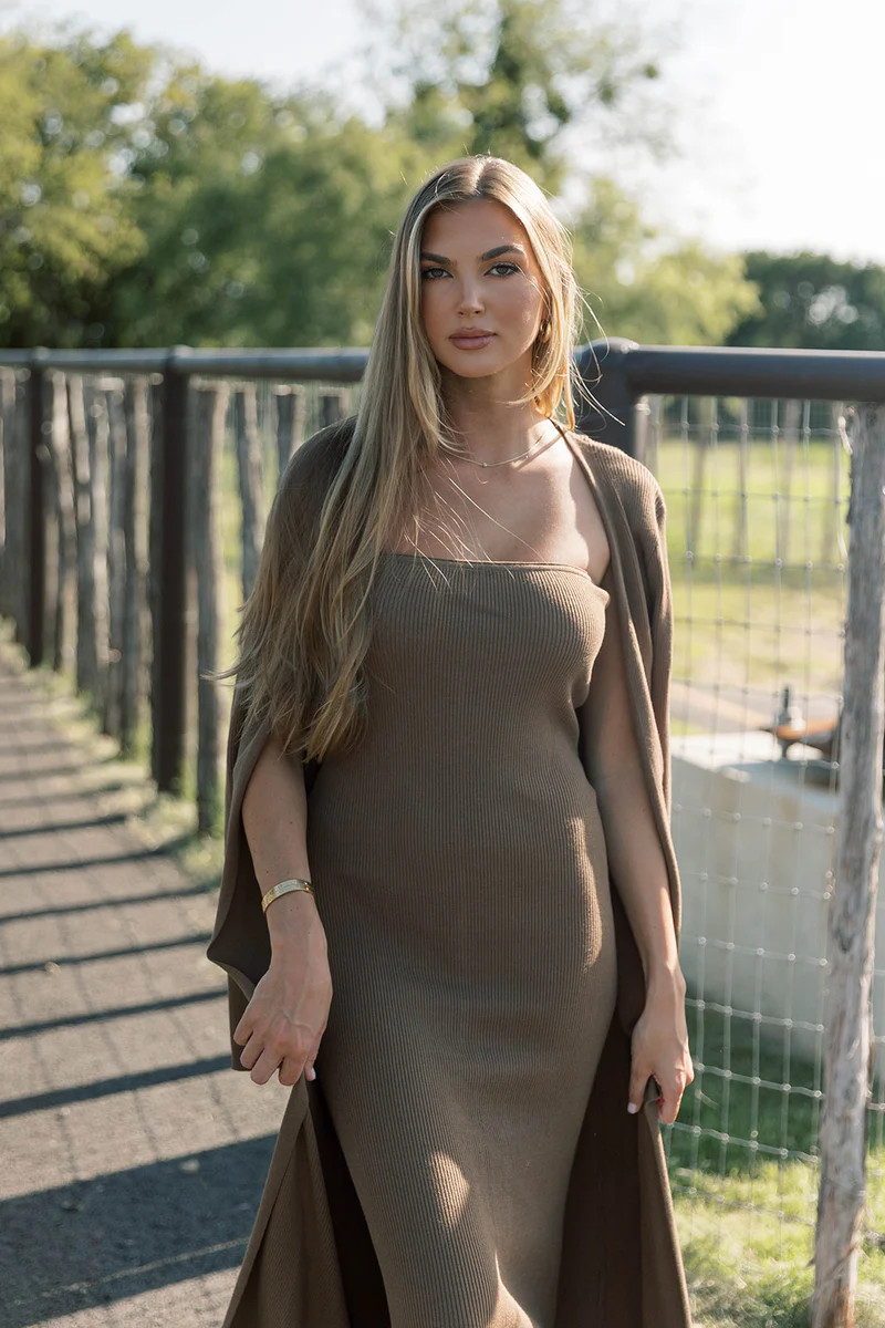 Lina Two Piece Dress Set in Taupe - Bump Friendly & Inclusive Sizing | Worth Collective