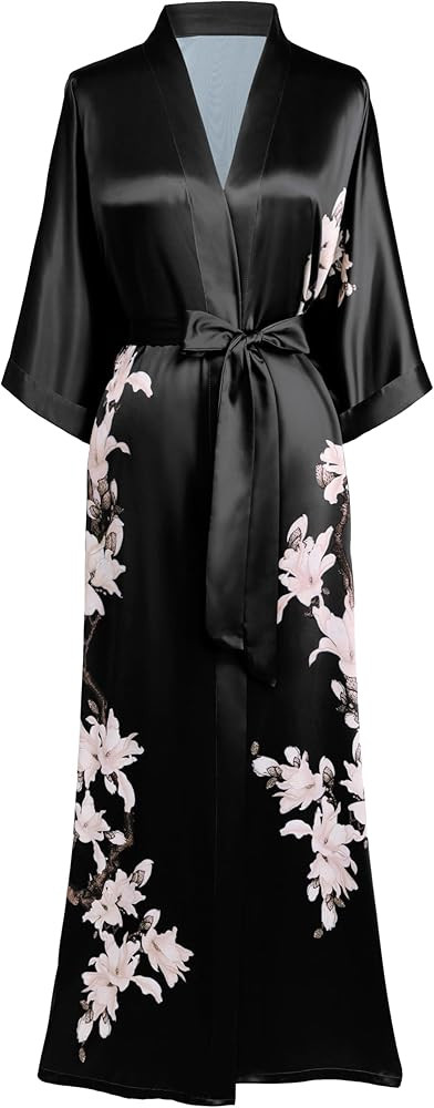 BABEYOND Kimono Robe Cover up with Box Long Floral Satin Sleepwear Silky Bathrobe Bachelorette Ro... | Amazon (US)