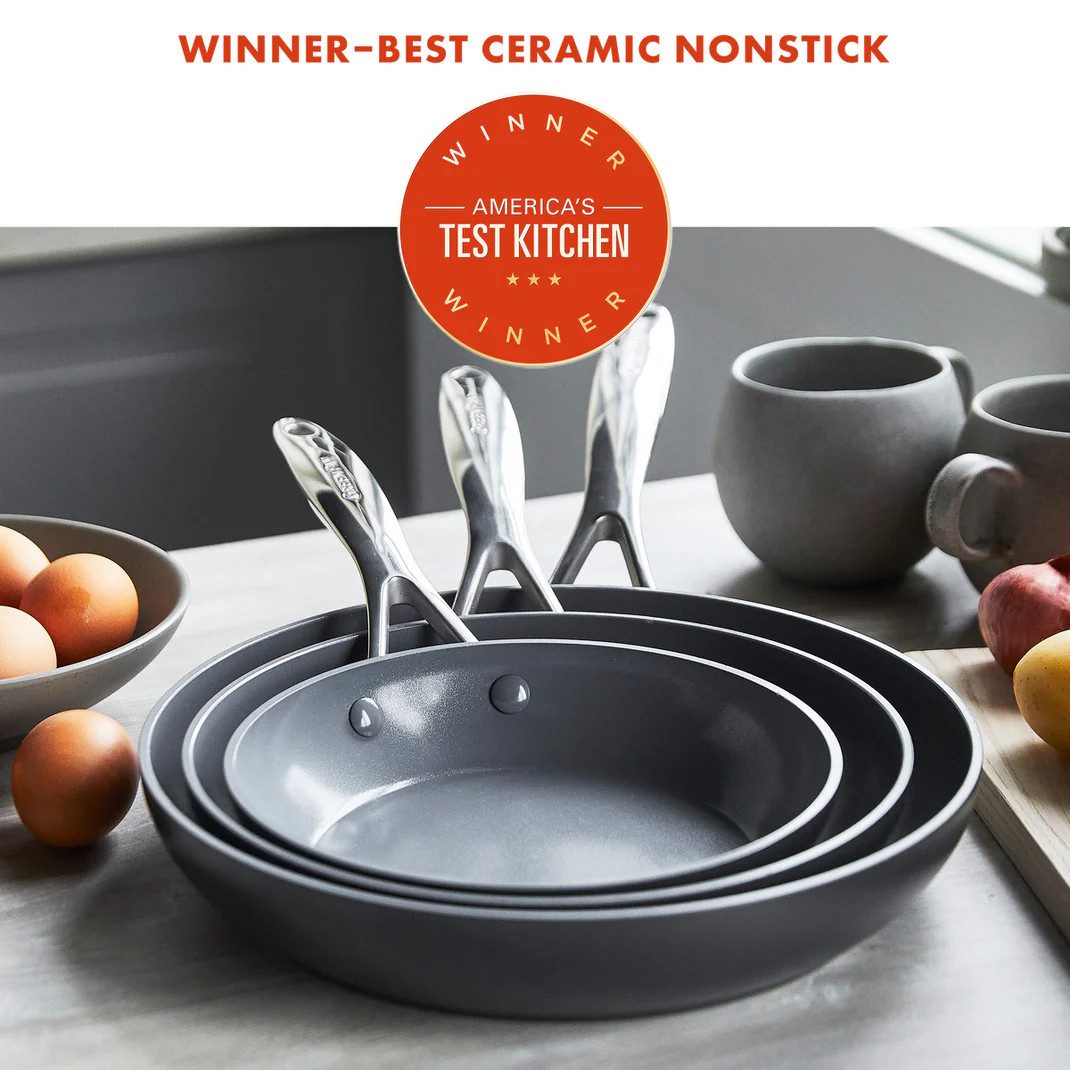 Valencia Pro Ceramic Nonstick 8", 9.5", and 11" Frypan Set | Gray | GreenPan