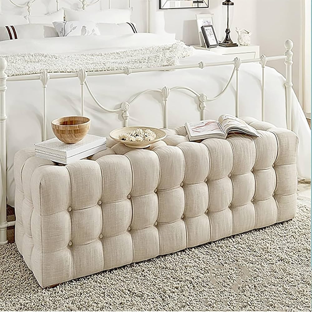 Premium End of Bed Bench,Soft Linen Ottoman Sofa Bench Seat,Rectangle Ottoman Footrest Multifunct... | Amazon (US)
