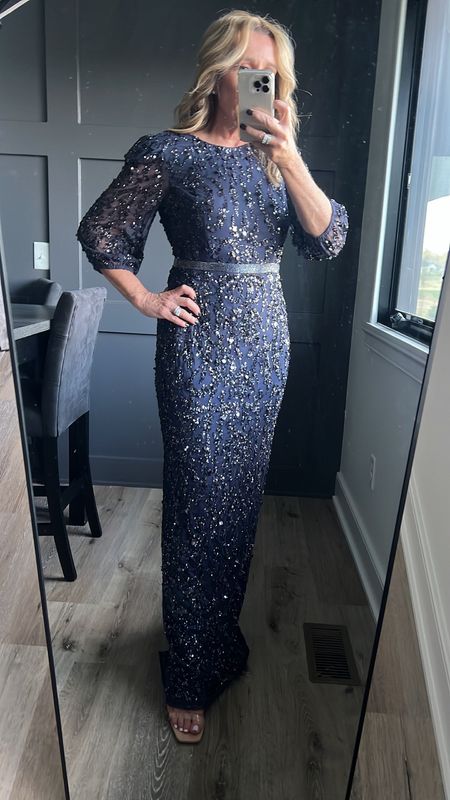 Mother of the bride, or mother of the groom dress, navy beaded evening gown, fall mother of the bride, unique mother of the bride, flattering mother of the bride dress

#LTKover40 #LTKwedding