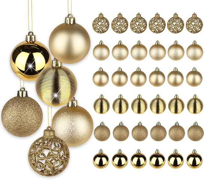 2.36" Christmas Ball Ornaments Gold 36 Pcs Shatterproof Christmas Ornaments Balls Christmas Tree ... | Amazon (US)