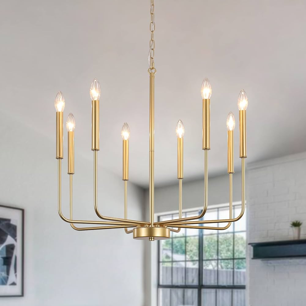 LJHhowe Gold Chandelier 8 Lights Modern Farmhouse Chandelier for Dining Room Light Fixture Rustic... | Amazon (US)