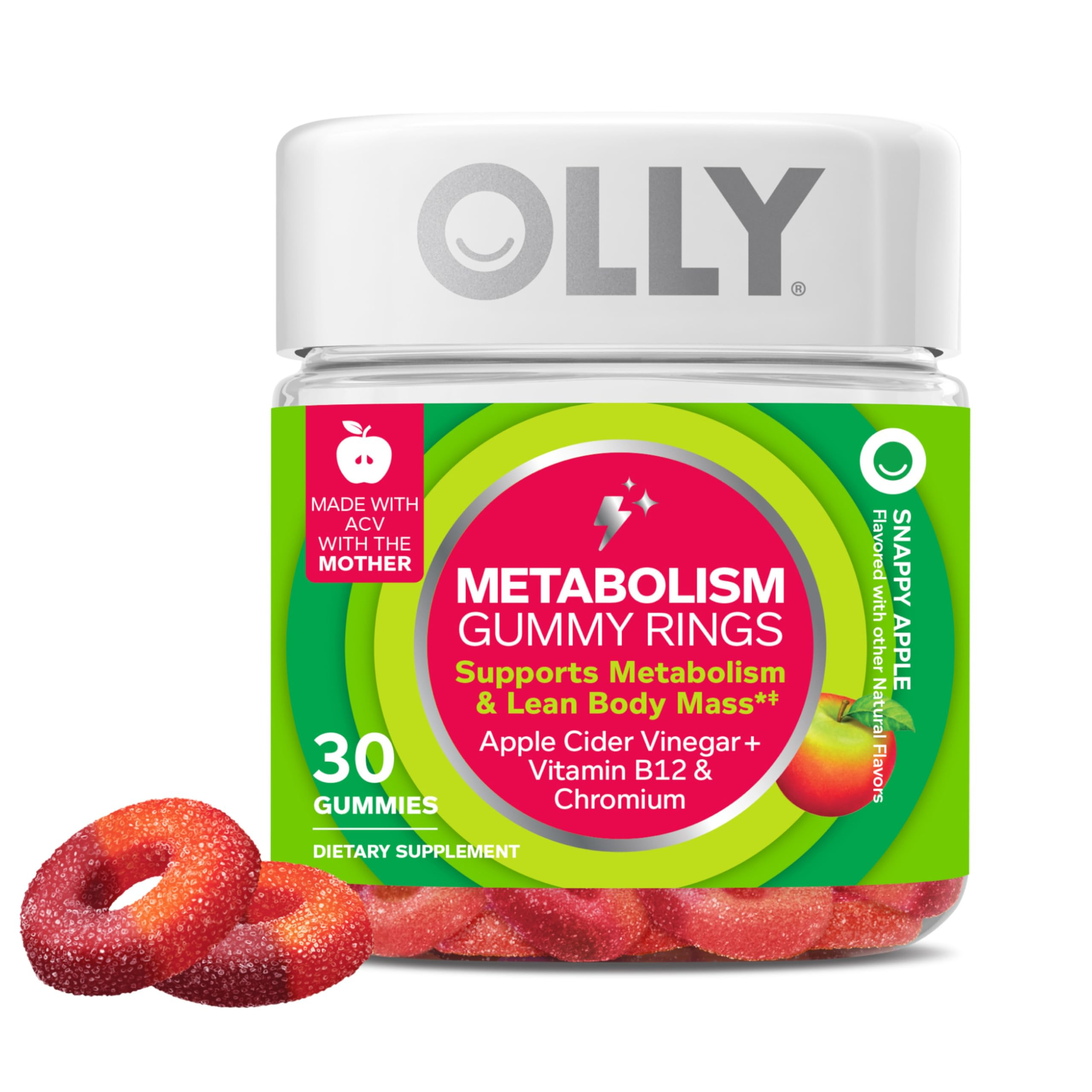 OLLY Metabolism Gummy Rings, Apple Cider Vinegar, Vitamin B12, Chromium, Energy and Digestive Hea... | Amazon (US)