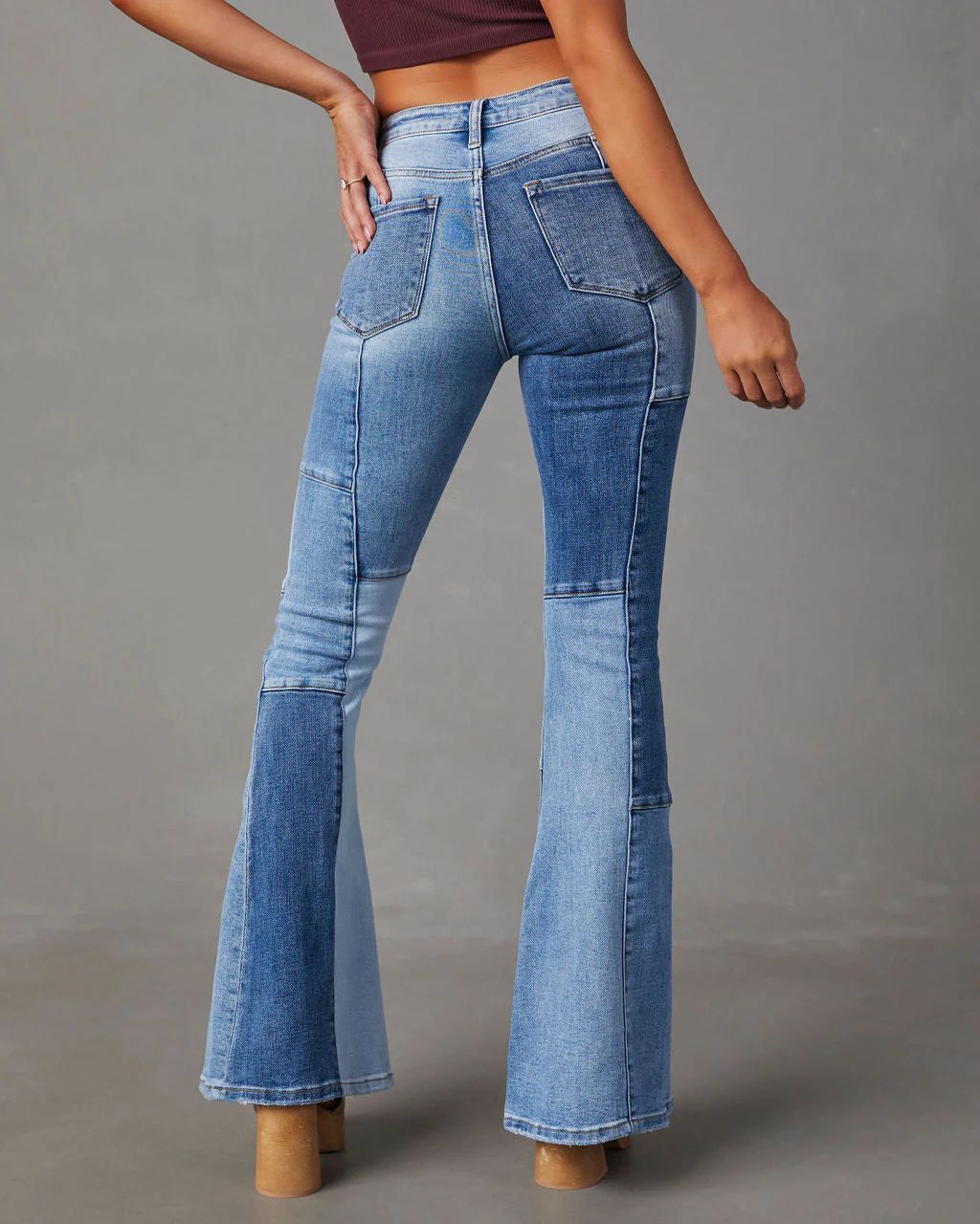 Melissa Patchwork High Rise Bell Bottom Jeans | VICI Collection