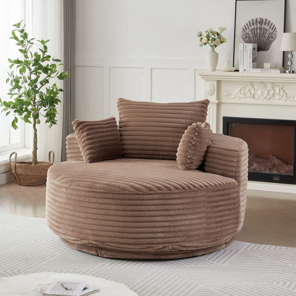 Coolbibila 55 Inch Modern Brown Corduroy 360 Degree Swivel Chair Round Barrel Sleeper Sofa with Headrest Pillow one_size | DARCY-SOFA-BROWN | Lowe's